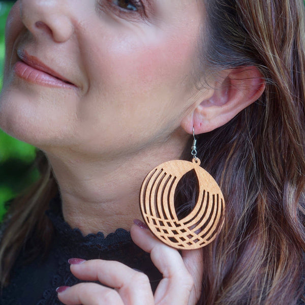 EARRINGS - Round Timber Earrings | Lightweight Statement Drops Earrings SBR