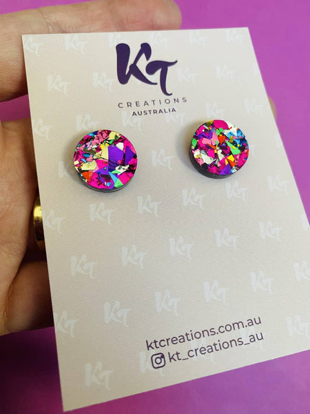 Earrings - Pink rainbow chunky glitter Acrylic KTSR