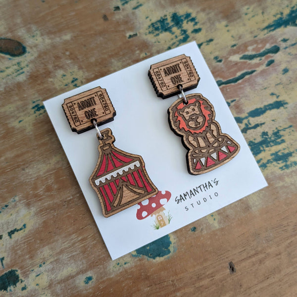 Earrings - Circus Dangle Earrings - wooden SCD