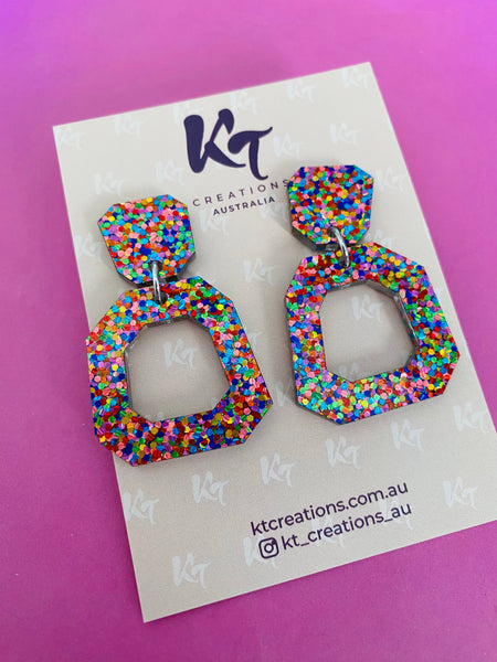 Earrings - Strawberry confetti geo acrylic KTSC