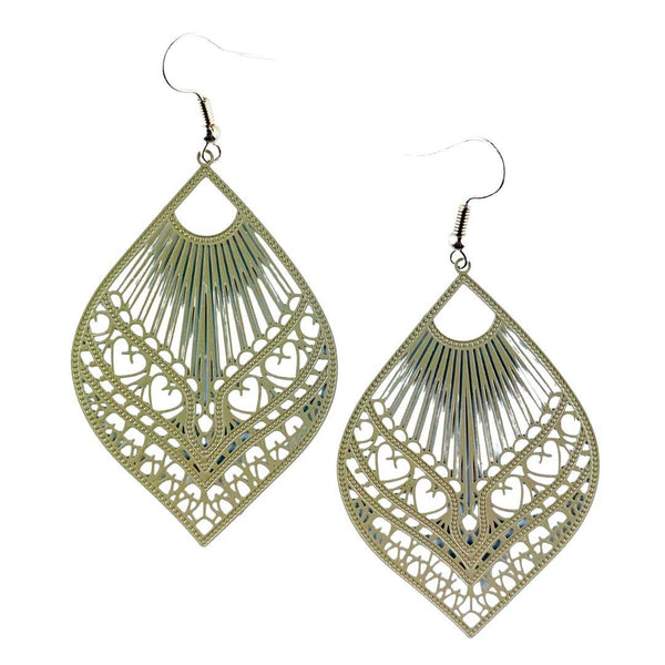 Earrings - Intricate Filigree Fan Shaped Drop Earrings |Fashion Earring SBFF