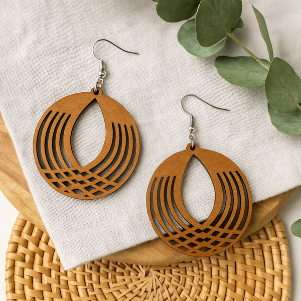 EARRINGS - Round Timber Earrings | Lightweight Statement Drops Earrings SBR