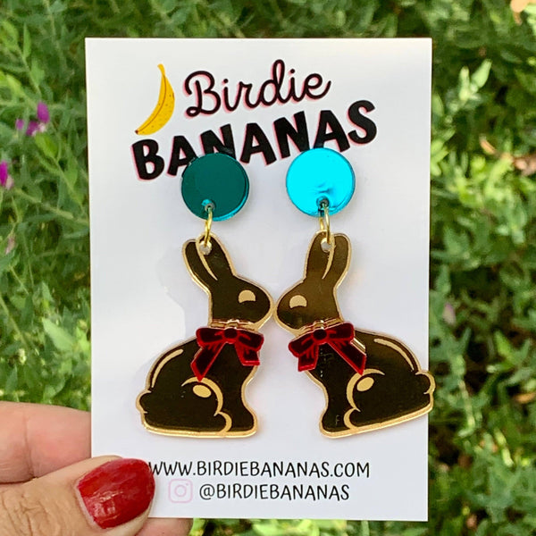 Earrings - Golden Chocolate Easter Bunny Earrings LLB .