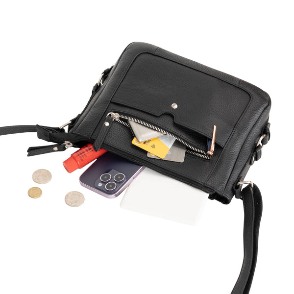 Greenwood Leather - Harper Compact Leather Crossbody Bag – Classic Black GLB