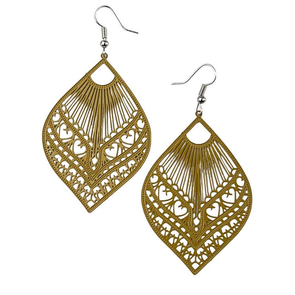 Earrings - Intricate Filigree Fan Shaped Drop Earrings |Fashion Earring SBFF