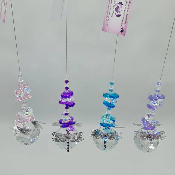 Dragonfly Suncatcher filigree gift, large 40mm crystal ball CDB