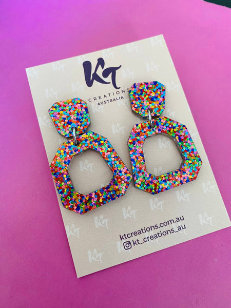 Earrings - Strawberry confetti geo acrylic KTSC
