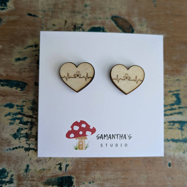 Earrings - Coffee is my lifeline wooden earrings SSC