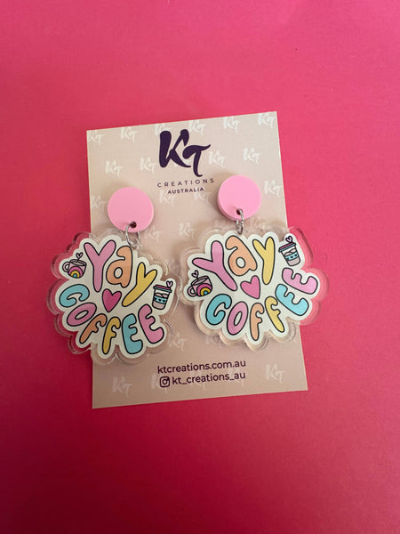 Earrings - Yay coffee - teacher dangle earrings - food earrings KTCY