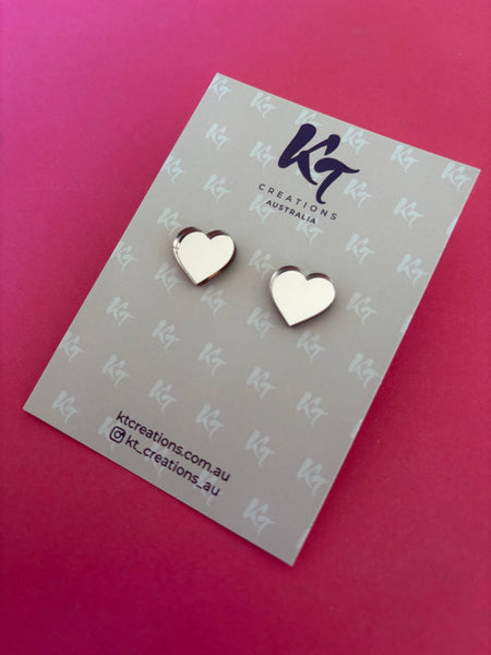 Earrings - Heart studs - mirrored Rose Gold heart KTGH