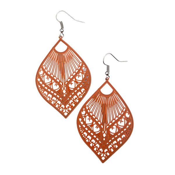 Earrings - Intricate Filigree Fan Shaped Drop Earrings |Fashion Earring SBFF