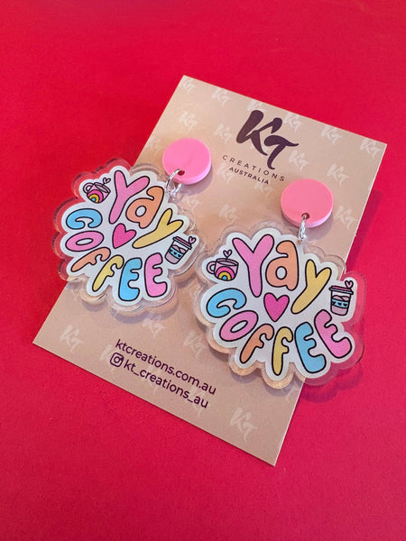 Earrings - Yay coffee - teacher dangle earrings - food earrings KTCY
