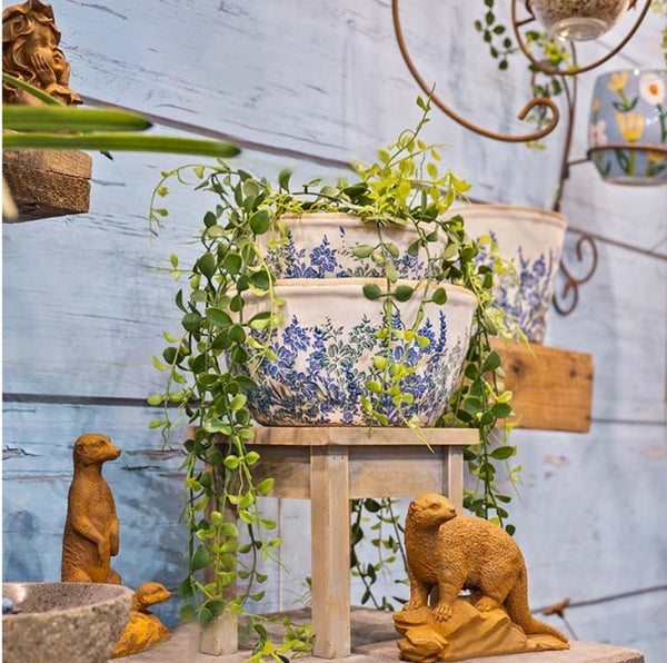 REDUCED Pots - Antique Blue Shallow Assorted Sizes