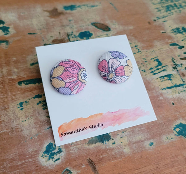 Earrings - Floral Statement Button stud earrings, flower earrings SFS