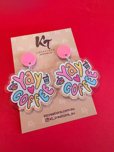 Earrings - Yay coffee - teacher dangle earrings - food earrings KTCY