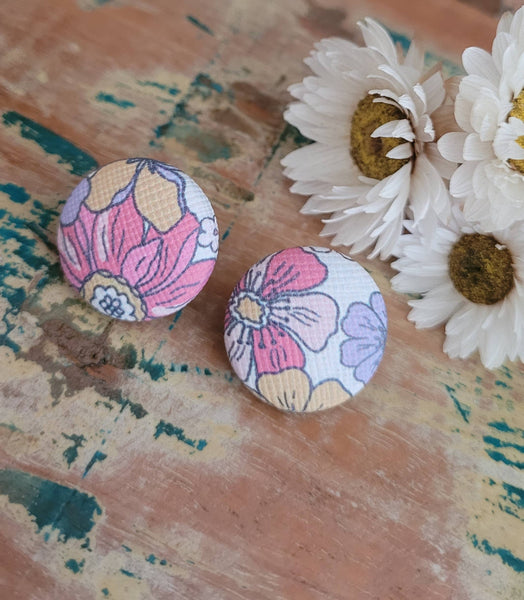 Earrings - Floral Statement Button stud earrings, flower earrings SFS