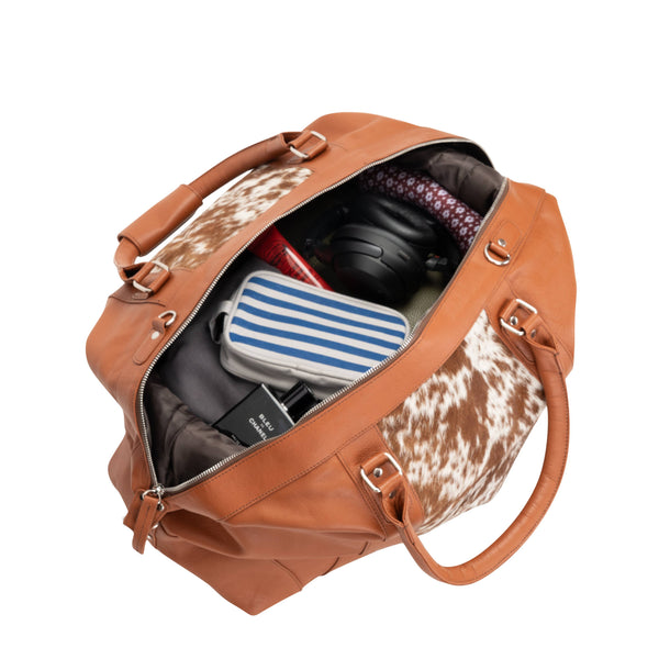 Greenwood Leather - Outback Hair-On Duffle – Tan Leather & Cowhide Travel Bag GLC