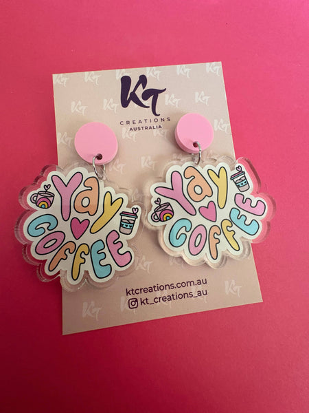 Earrings - Yay coffee - teacher dangle earrings - food earrings KTCY