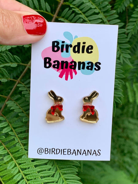Earrings - Golden Chocolate Easter Bunny Stud Earrings .