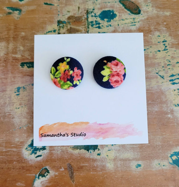 Earrings - Floral Navy Button stud earrings, flower earrings SNF
