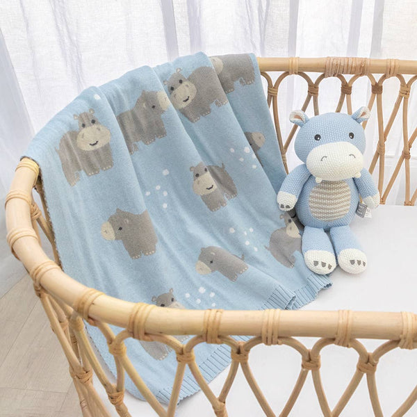 100% Cotton Knit Baby Blanket - Hippo 2025 CBH