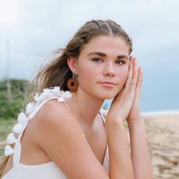 Earrings - Timber Sun Pendant Drops | Statement Earrings SBT