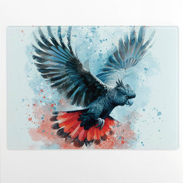 Red-Tail Black Cockatoo Glass Cutting Board | Small 20x28 cm
