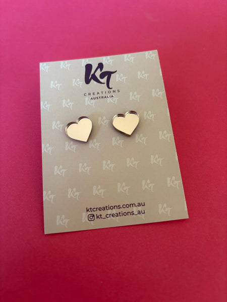 Earrings - Heart studs - mirrored Rose Gold heart KTGH