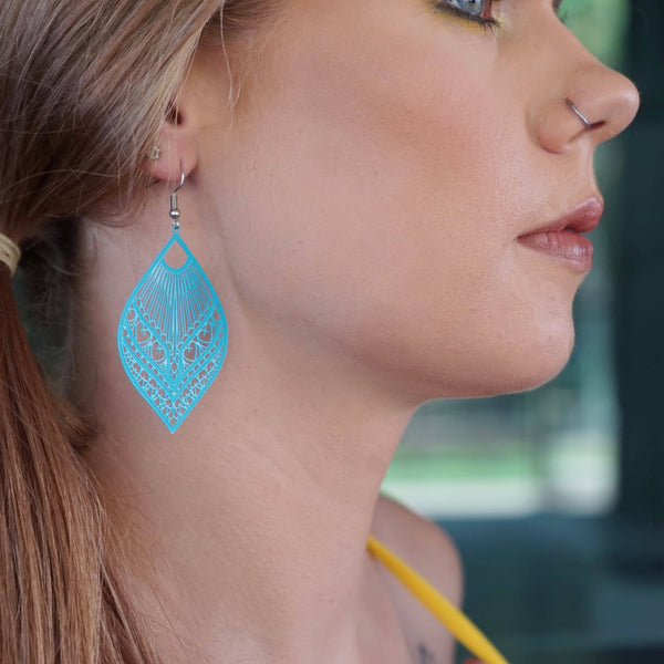 Earrings - Intricate Filigree Fan Shaped Drop Earrings |Fashion Earring SBFF