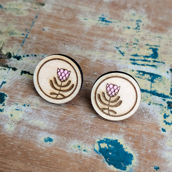 Earrings - Protea stud earrings - wooden flower earrings SSP