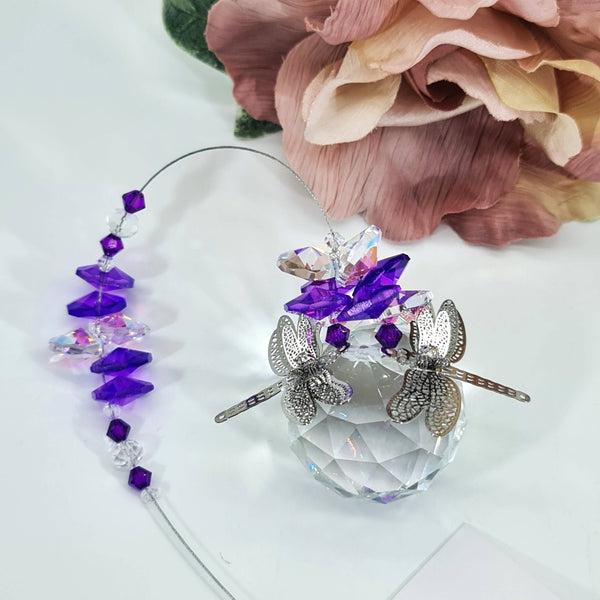 Dragonfly Suncatcher filigree gift, large 40mm crystal ball CDB