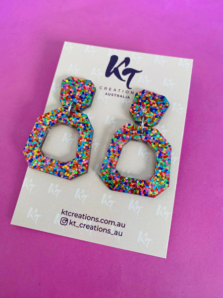 Earrings - Strawberry confetti geo acrylic KTSC