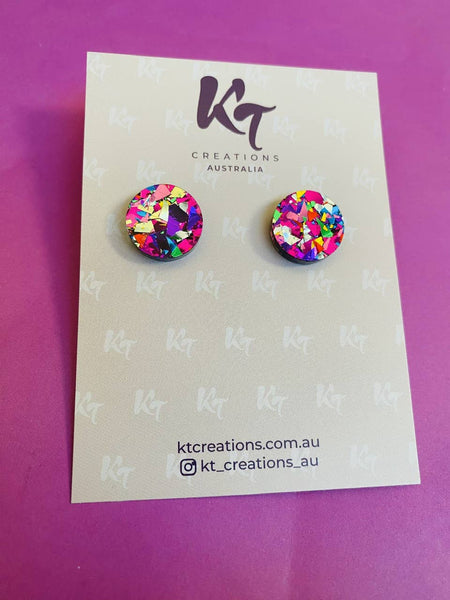 Earrings - Pink rainbow chunky glitter Acrylic KTSR