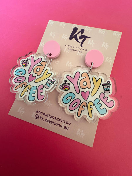 Earrings - Yay coffee - teacher dangle earrings - food earrings KTCY