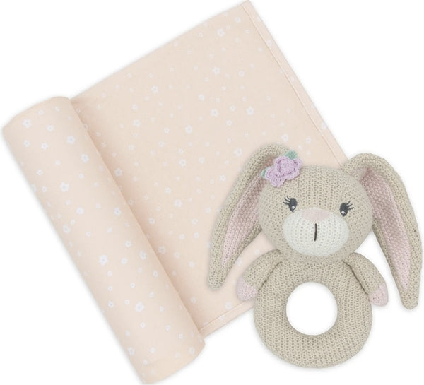 Gift Set Knitted Rattle & Swaddle Wrap Amelia the Bunny RGSAB .