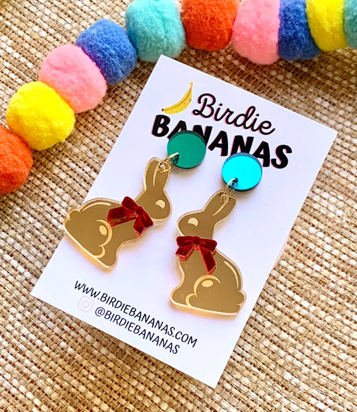 Earrings - Golden Chocolate Easter Bunny Earrings LLB .