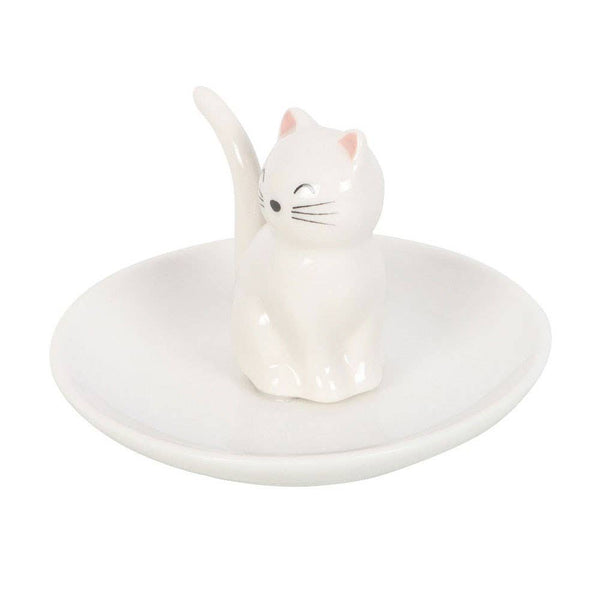 Sitting White Cat Face Ceramic Trinket Dish CFT