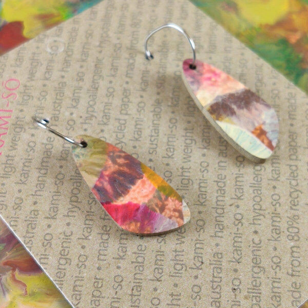 Earrings - Kami-So -Oval Recycled Paper Earrings - Multicolour II KMSR