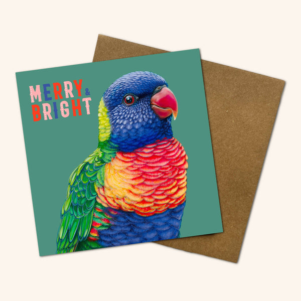 Rupert the Rainbow Lorikeet Christmas Card JHR 💚