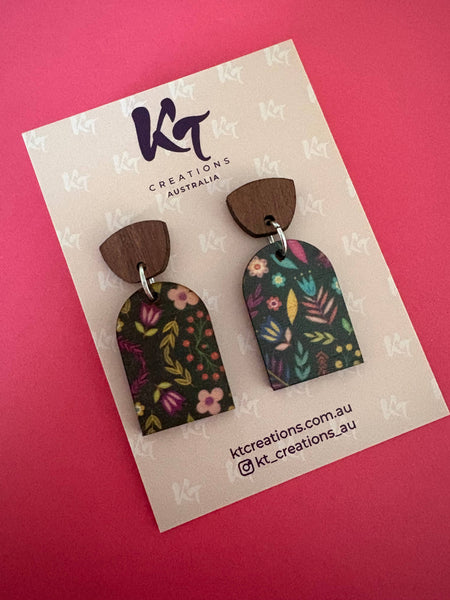 Mexican floral wooden dangles - wooden topper MFW