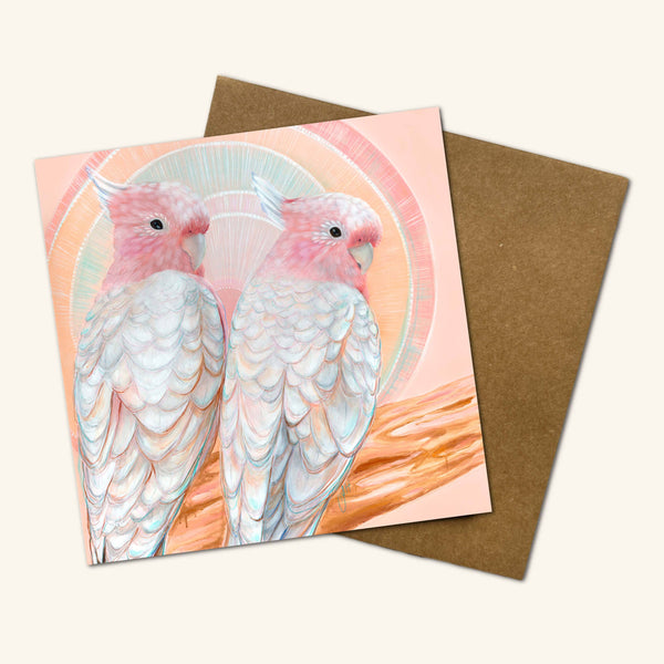 Mitchell and Maude Pink Cockatoo pair Greeting Card MMC