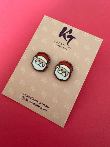 Santa - Red glitter Christmas statement stud earrings SHT