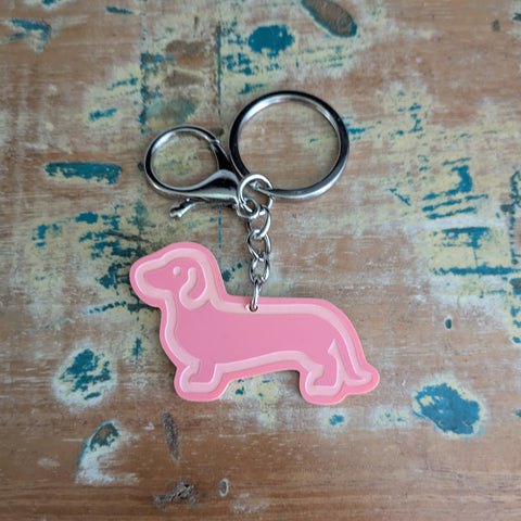 Dachshund Keyring - Pink, Sausage dog SSDP
