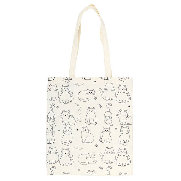 White Cat Print Polycotton Tote Bag PPT