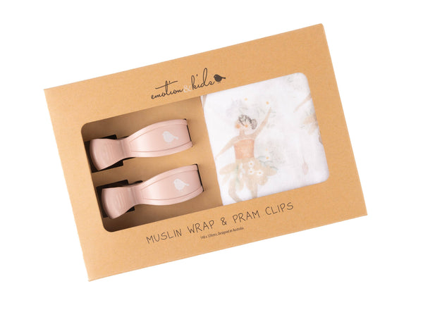 Fairy Muslin Wrap & Dusty Pink Pram Clips Set FSW