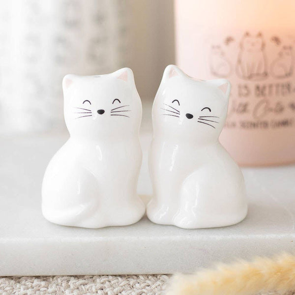 White Cat Shaped Salt and Pepper Shakers WSP