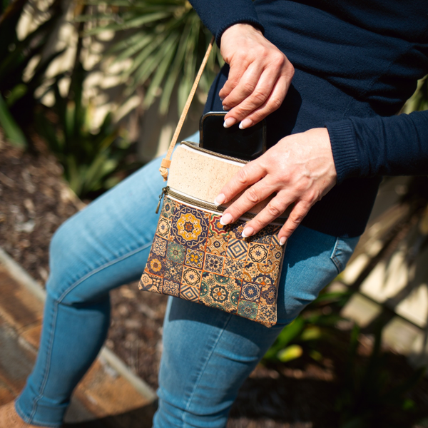 Sabrina Cork Crossbody Bag - Azulejo SCA