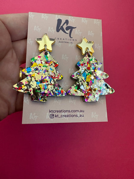 Gold sparkle Party Christmas Tree Acrylic dangles GSCT