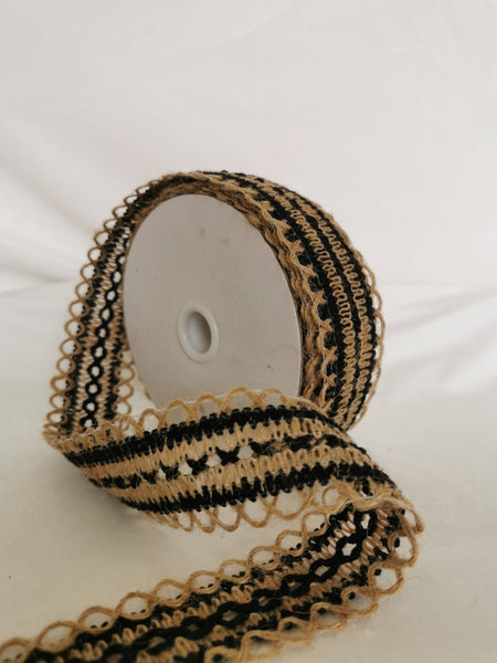 Hessian Ribbon Black and Brown (3cm x 10yard) 9 metres