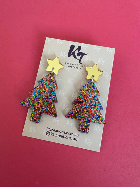 45mm Strawberry Confetti Christmas Tree acrylic earrings KTSC